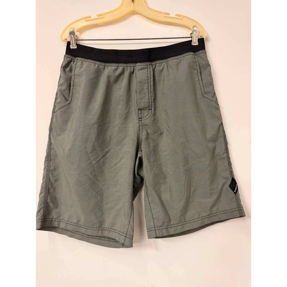 Prana Mens Large Grey Plaid Board Shorts Elastic Waist Swim Trunks surfing